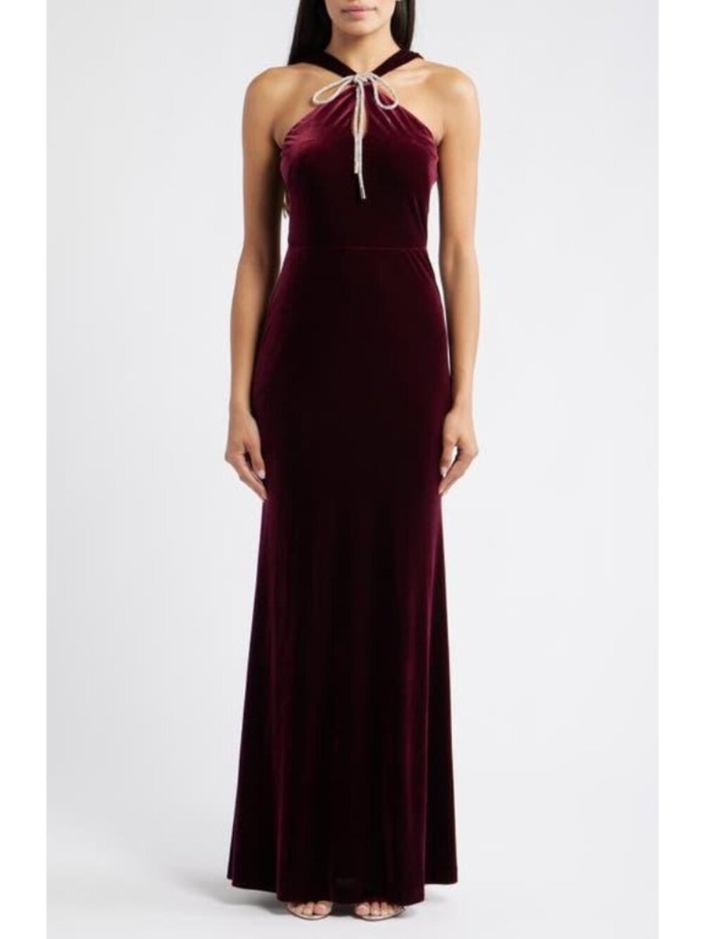NWT Eliza J burgundy velvet halter gown maxi dress size 14